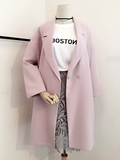 韩国春装新款 小波点内衬 粉色茧型长款西装外套