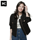 H:CONNECT韩版时尚女装大口袋收腰夹克衫百搭短外套2016春夏新款