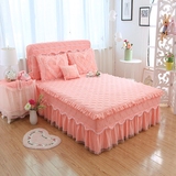 加厚夹棉蕾丝床裙单件床头罩韩式公主床罩三件套花边床单床套床盖