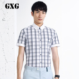 GXG[特惠]男装新款 男士时尚休闲蓝白格斯文中袖衬衫#42223348