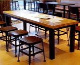 美式乡村复古铁艺实木餐桌餐椅套件咖啡馆餐厅酒吧休闲桌椅组合
