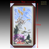 景德镇陶瓷板画 名家手绘粉彩芦苇 有框现代中式装饰画挂屏628GMC