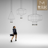 奥美居新款现代简约时尚 展厅会议室 创意线条LED节能四边形吊灯