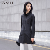 Amii2016春装新款 直筒大码中长款长袖宽松艾米女装女士衬衣衬衫