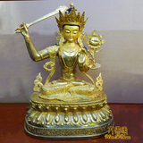 西藏藏传佛教密宗纯铜大佛像全鎏金文殊菩萨文殊师利 普贤菩萨2尺