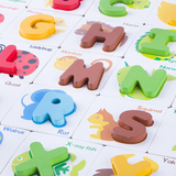 儿童动物手抓英文字母配对拼图拼板 数字卡片早教益智木制质玩具