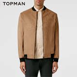TOPMAN 男士浅棕色麂皮绒棒球领拉链夹克外套|88A44MBRN