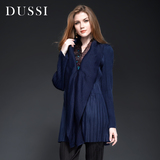 DUSSI中年大码女装欧美气质褶皱宽松长袖中长款开衫2015春秋外套