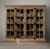 出口外贸原单 法式复古实木家具 四门天地锁橡木玻璃柜 书柜