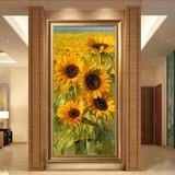 玄关竖幅油画向日葵手绘欧式玄关走廊过道田园花卉竖版装饰挂壁画