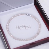 HOBEA正品8-9mm天然淡水珍珠项链正圆强光 生日送妈妈套装包邮银