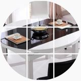 缩折叠圆餐桌 白色烤漆电磁炉火锅餐桌 小户型实木钢化玻璃伸