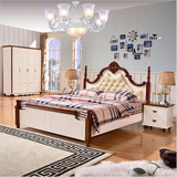 地中海实木床高箱床美式乡村象牙白色软真皮靠背卧室家具1.8米1.5