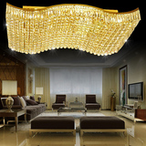 LED金色波浪形客厅水晶吸顶灯长方形水晶灯餐厅酒店工程灯饰灯具
