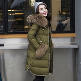 卡西玫2016新款韩版超大貉子毛领中长款修身女士羽绒服加厚羽绒衣