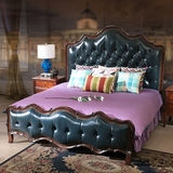 简美卧室皮艺大床1.8米双人床美式地中海实木床简约欧式真皮软床