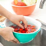 厨房双层洗菜盆2件套 多用沥水篮 塑料高品质水果滴水篮子包邮