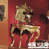 小法式实木雕花玄关桌 新古典门厅装饰台 欧式金箔条案桌