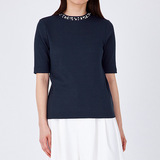 女式上衣五分袖镶钻人造丝针织衫出口日本订单原单尾单官网在售