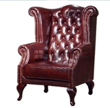 美式实木皮艺单人沙发椅新古典简约休闲高背老虎椅欧式高档沙发椅