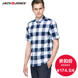 JackJones杰克琼斯男装夏纯棉格纹水洗短袖衬衫E|215304005