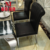 慕邦思奇 现代简约时尚皮艺餐椅 黑色白色皮椅子 软包靠背椅2张装