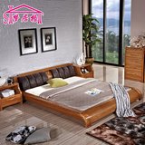 真皮实木床1.8米双人床现代中式家具皮软靠榻榻米床成人卧室家具