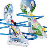 电动小企鹅爬楼梯滑梯拼装轨道旋转音乐灯光儿童礼物益智玩具包邮