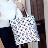 日本同款方块拼接女包手提包菱格包竖款单肩包几何菱形六格折叠包