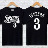 艾弗森76人球衣T恤 3号短袖纯棉夏季篮球运动半袖训练服大码宽松