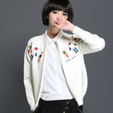 雪莉诺2015棒球服女韩版长袖短款外套卡通刺绣修身显瘦针织开衫