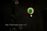 纯手工订制 天然绿玛瑙胸针 天然淡水珍珠蕾丝胸针 西洋古董 礼物
