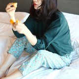 韩国PINK粉绿碎花田园睡衣套装韩版代购女式秋冬长袖家居服两件套