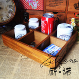 zakka创意6格木头桌面收纳盒 长方形茶几复古木盒子遥控器盒