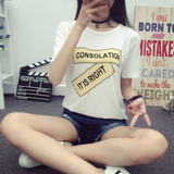 韩版女装2016夏季创意字母印花女士圆领半袖t恤上衣学生青年通勤
