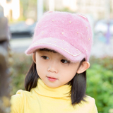 2016韩国儿童帽子春秋女童公主帽宝宝鸭舌帽春季兔毛小孩棒球帽潮