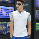 2016夏季韩版新款修身微领针织棉T恤polo衫短袖打底衫男t半袖