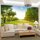 3d立体风景墙纸壁纸壁画 客厅沙发无缝电视背景墙布田园 树林墙画