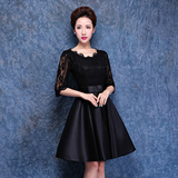 2016春季新款韩式黑色中袖修身年会礼服短款主持人宴会晚礼服显瘦