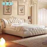 皮床欧式床双人床真皮床高档奢华卧室1.8米婚床2米皮艺床白色简约