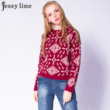 杰西莱jessy line2016春秋新款杰茜莱正品复古风针织衫女套头毛衣