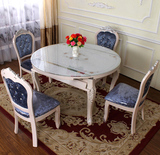 欧式伸缩折叠餐桌椅组合钢化冰花玻璃餐桌椅小户型可伸缩折叠圆桌