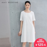 AmiiRedefine2016夏季新款女装直筒连衣裙绣花棉麻短袖大码中裙