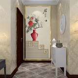 逸素大型壁画现代中式玄关走廊壁纸过道墙纸装饰画简约背景幸福瓶
