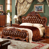 欧式真皮床 美式复古乡村古典实木床1.8双人大床实木雕刻豪华婚床