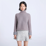 画粉製衣设计师原创女装2015冬装新款条纹高领兔绒套头短款毛衣
