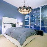 客餐厅卧室睡房铁艺现代简约古典蓝白地中海彩色玻璃吸顶吊灯包邮