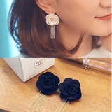 日韩国耳钉耳环玫瑰花朵流苏女气质纯银长款防过敏甜美复古未镶嵌
