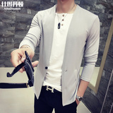 潮男时尚个性纯色假两件T恤男修身韩版休闲长袖上衣青年潮小衫