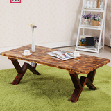 包邮简约现代创意松木碳化茶几餐桌纯实木室内外原木茶几餐书客桌